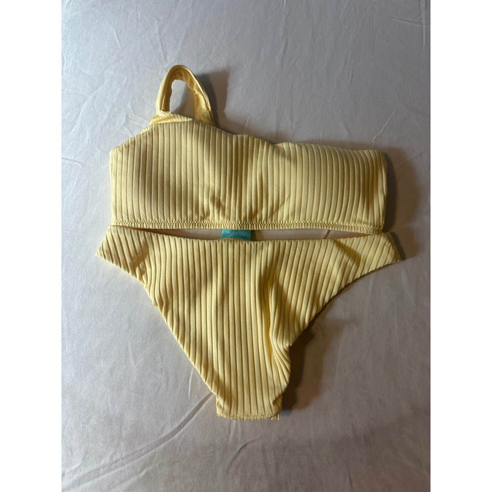 Melissa Odabash Bikini Set Womens 6 Yellow Like New One Shoulder Ribbed Italy